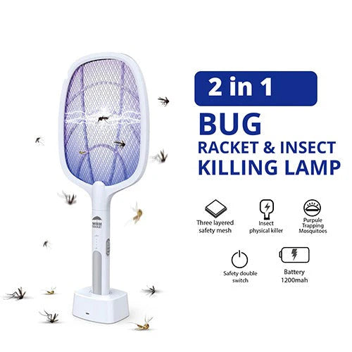 Mosquito Racket 2-In-1 Dual Mode Rechargeable Bat,Zapper With Stand By Piramal I UV Light I Insect Killer & Fly Swatter I 1200 MAh Li-Ion Battery,ISO Certified, 6 Month Warranty