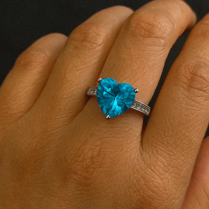 925 Blue Topaz Heart Ring (100% Pure Chandi )